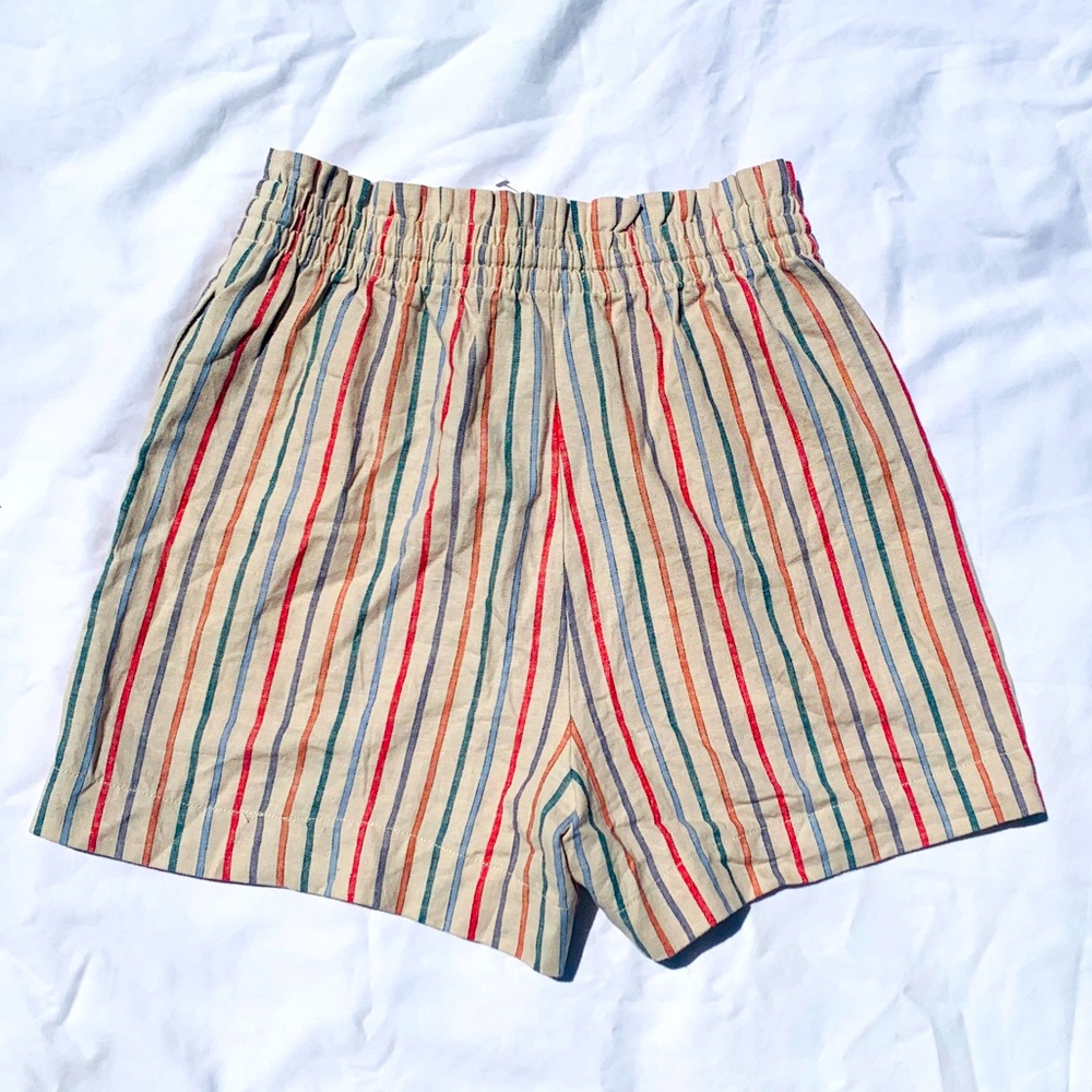 NWT Madewell Rainbow Stripe Shorts S Pull On Drawstring Cotton Linen - Picture 5 of 11